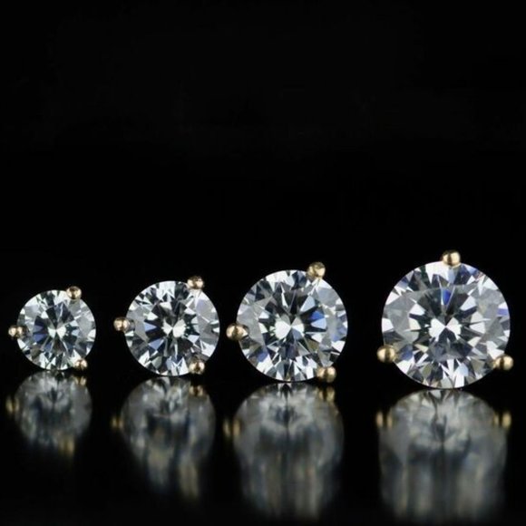 Solid 14k Yellow Gold Round AAA Quality CZ Martini PushBack Stud Earrings Sz 5mm - Picture 2 of 5